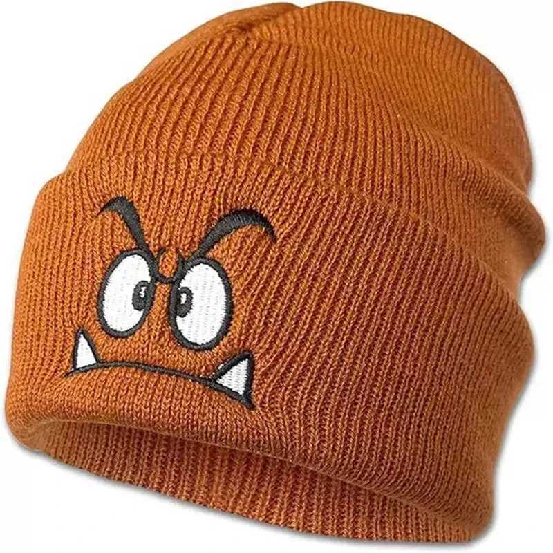 Beanie/Skull Caps Angry Expression Embroidered Knitted Hat Warm Woolen Hat for Men's and Women'soutdoor Sports Events in Autumn and Winter