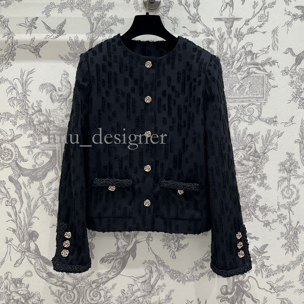 Designer jacket women winter 2026 New Black Tweed Short Jacket For Women Featuring Vintage Gold Buttons And Round Neckline