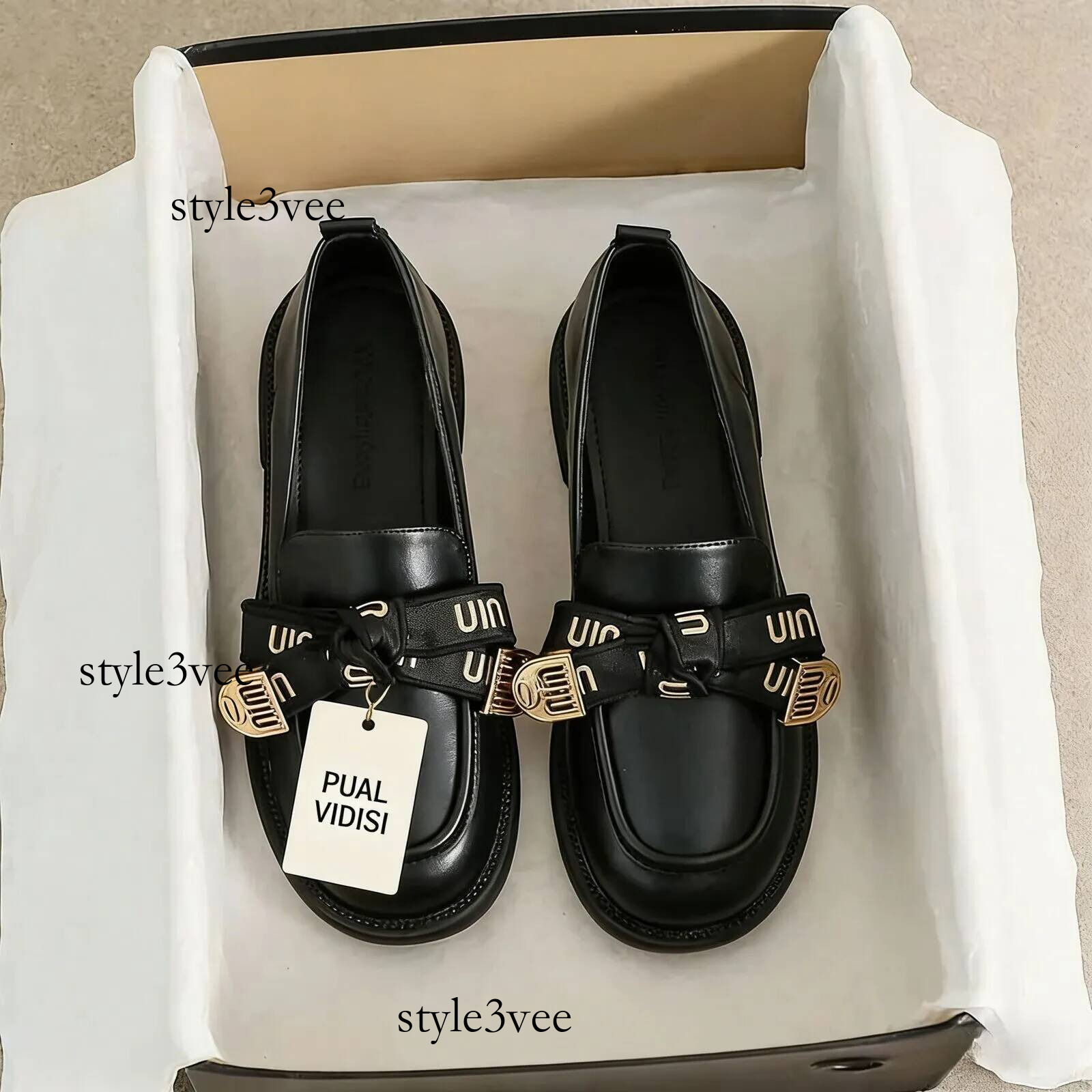 mius shoes Dress Shoes Women's Thick Sole Loafers Metal Buckle Black Leather miulyness shoes Vintage British Platform Loafers Daily Outfit miun
