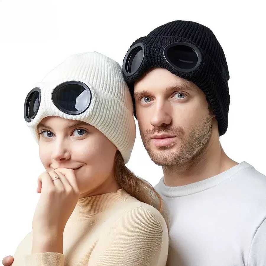 New Stretchy Winter Hat Glasses Knitted Hat Ski Mask Hats Stretchy Winter Hat Unisex Windproof Winter Beanie Elastic Soft Warm H S261017ZXY4
