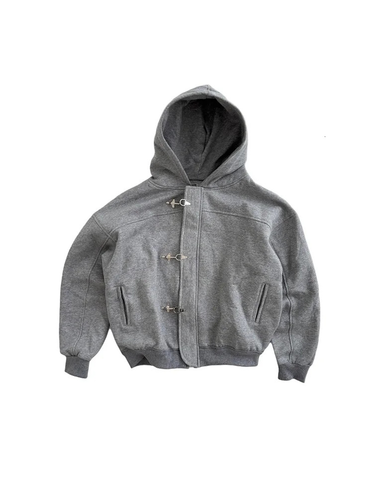 Autumn Winter Women Hoodie Harajuku American Vintage Y2K Streetwear Button n Solid Color Pullover Hooded Sweatshirt 261017