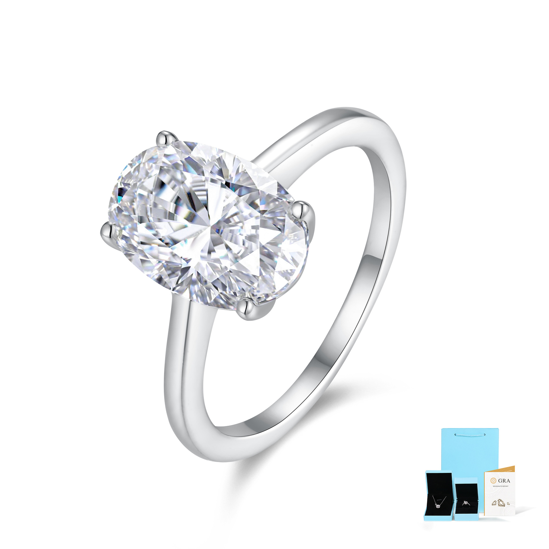 New Ring S925 Sterling Silver Egg-Shaped Moissanite Ring Fashion Simple 18K Gold Plated Ring