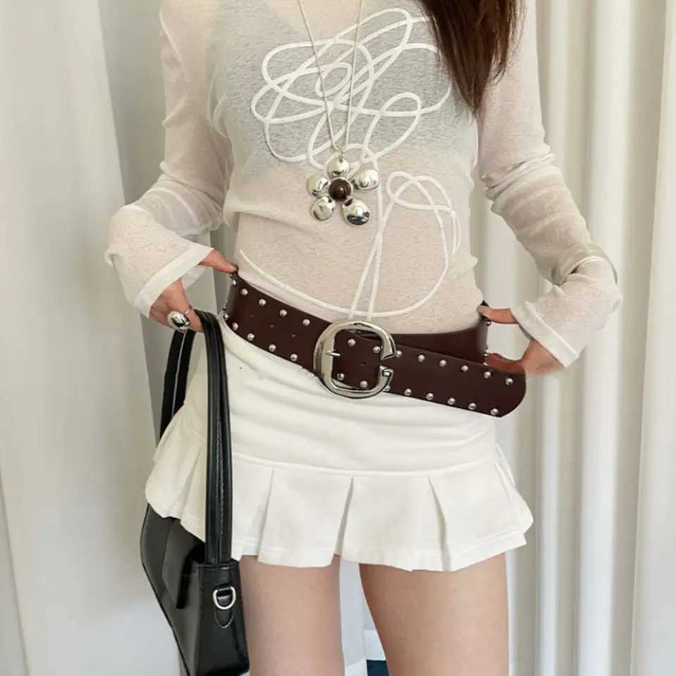 Punk Designer Belt Wide Women's Style Y2k Rivet Waist Belt Gothic American Dress Jeans Belt Streetwear M261016