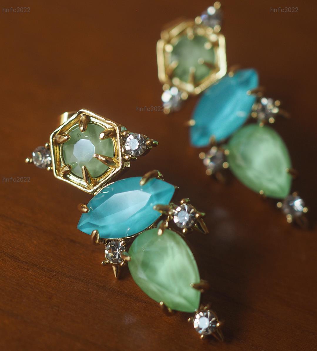 New Designed women luxury earrings Cai Retro tassel natural green gem Earring Ear studs copper plated gold AB Designer Jewelry