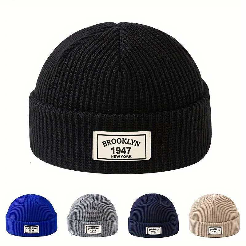 Beanie/Skull Caps Unisex Brooklyn 1947 New York Patch Ribbed Knit Beanie Hat Cuffed Winter Warm Vintage Casual Skull Cap for Men WomenT261017