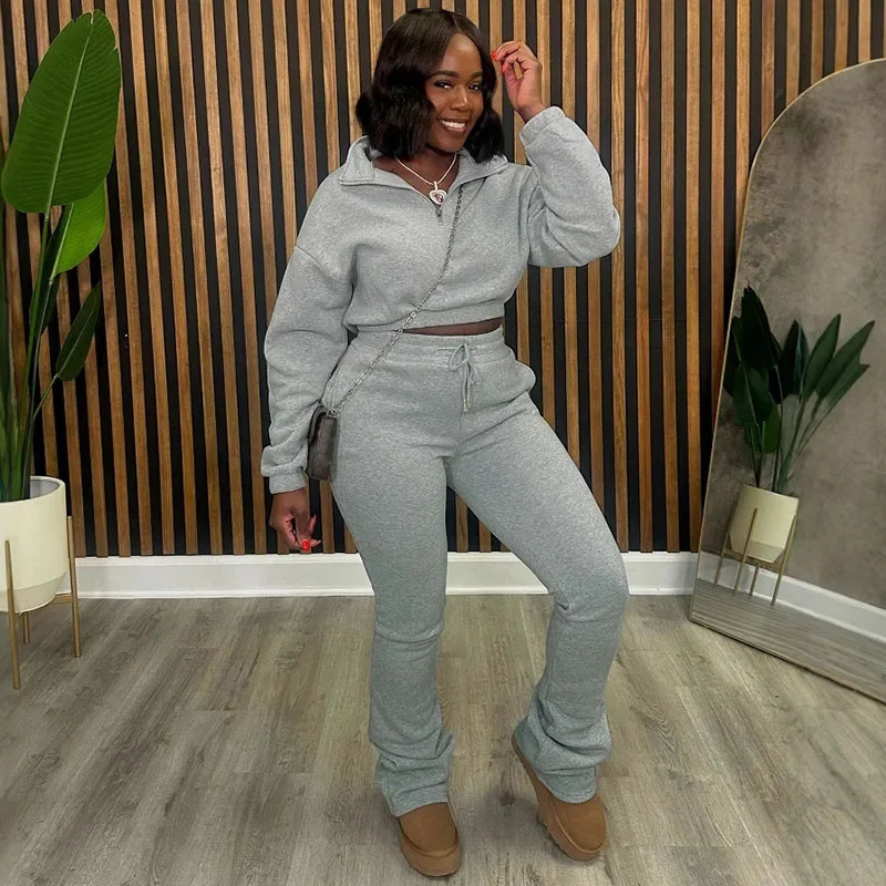 Solid Casual Tracksuits Set Women Two Piece Set Sporty Long Sleeve Sweatshirt Top and Sweatpants Joggers Workout Sweatsuits 261016