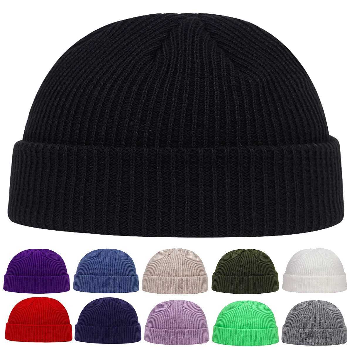 Beanie/Skull Caps Autumn Winter Melon Cap Men Women Knitted Hat Beanie Skullcap Sailor Caps Cuff Short Brimless Retro Navy Style Hats CasquetteT2610