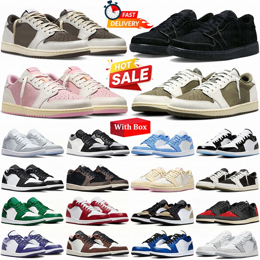Travis 1 Low basketball sneakers for men women with box Reverse Mocha Black Phantom Military Blue Fragment High 1s Colorway for outdoor sports and d