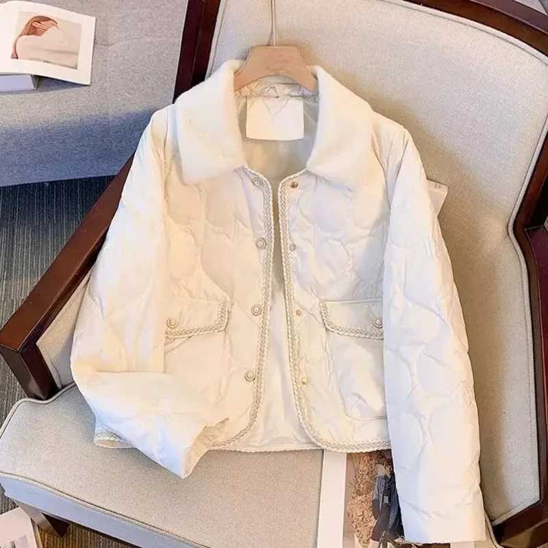 Women's Down Parkas New Women's Down Cotton Jacket 2026 Lapel Fashion Short Ladies Winter Parkas Coat High Quality Sense of Design Female