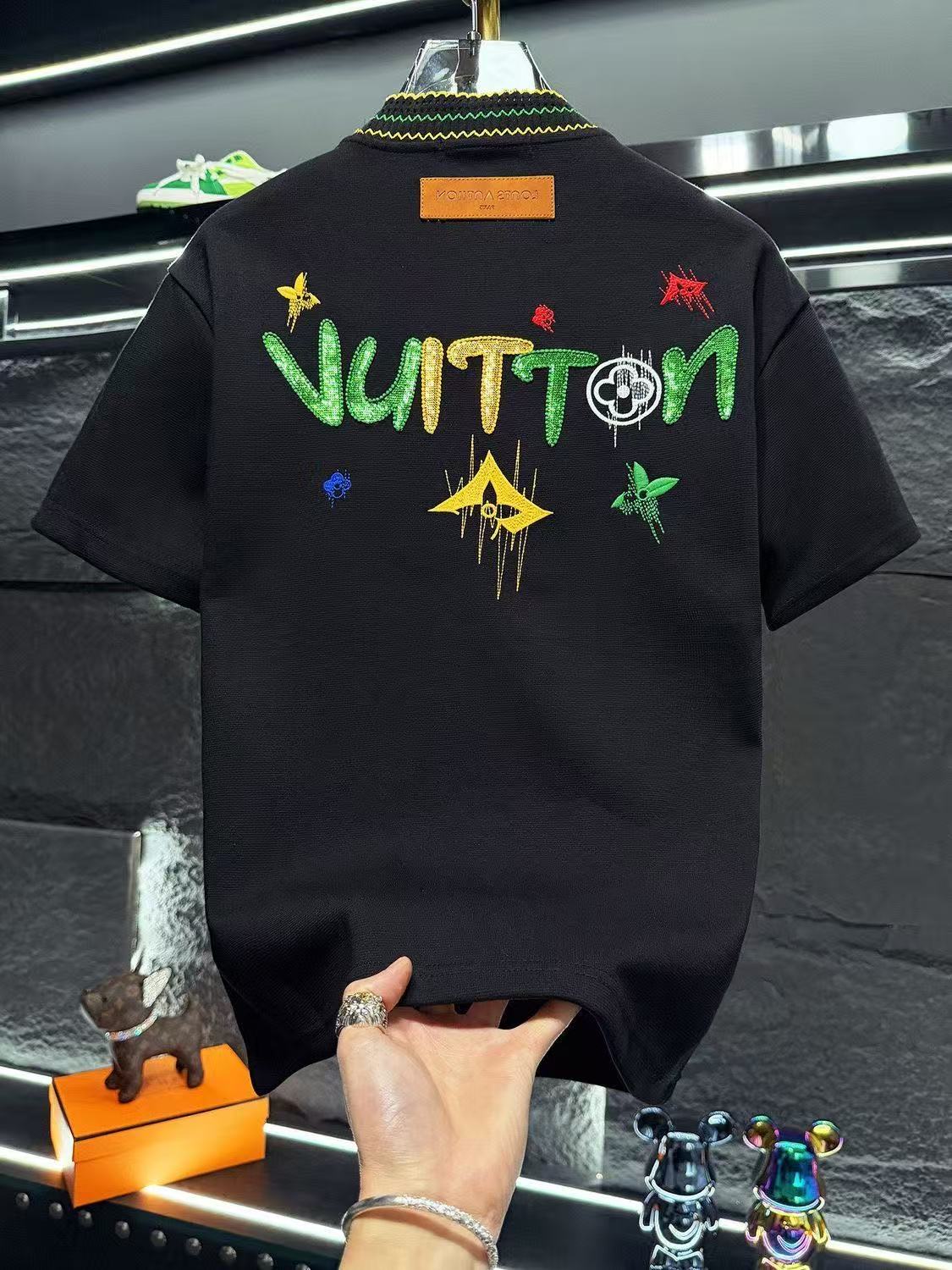 Men's Colorful Embroidery Short Sleeve T Shirt Luxury Heavyweight Cotton Tee Back Graphic Embroidery Casual Top Streetwear Summer Crew Neck T-s