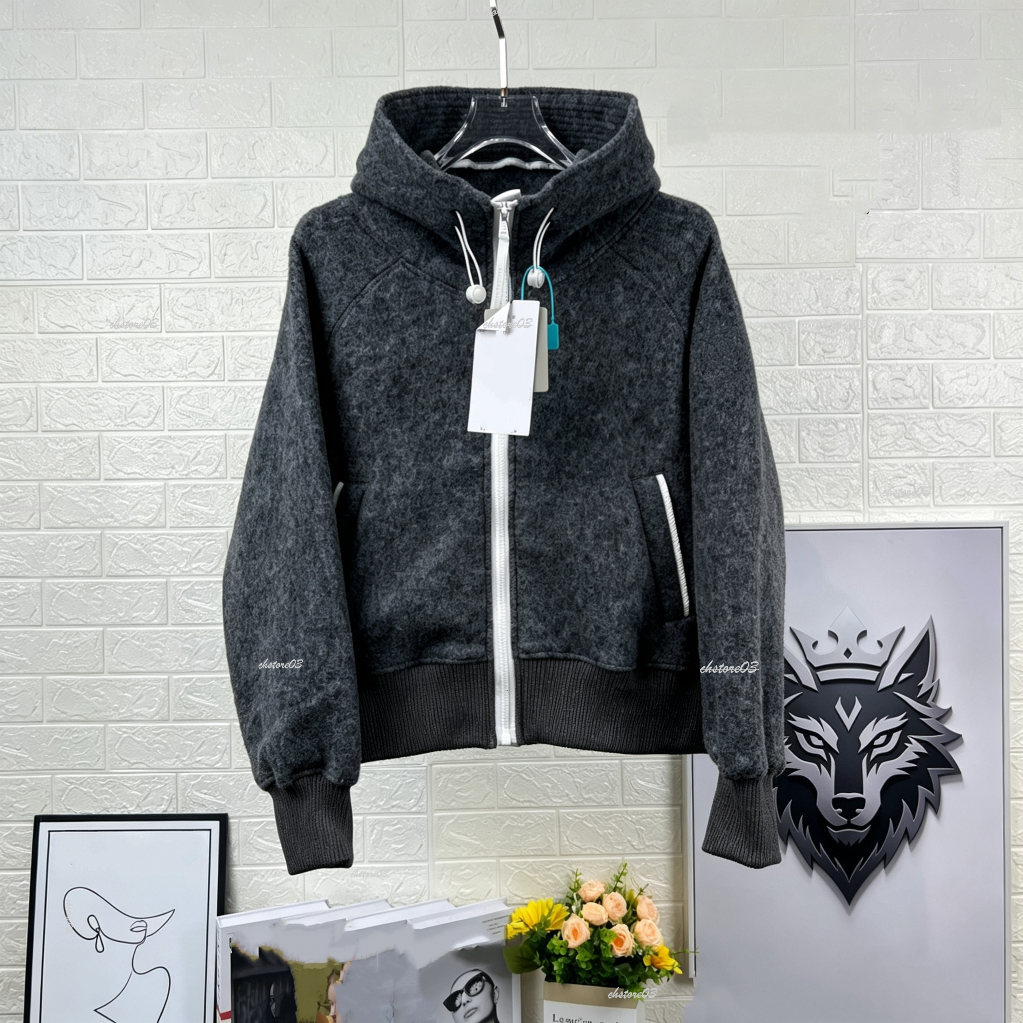 Designer Canada Jacket Goocepuffer Women Cashmere Hooded Fleece Jacket Full Zip Up Warm Coat Rib Cuff Hem Winter Fleece Cardigan Canada Jacket Gooce