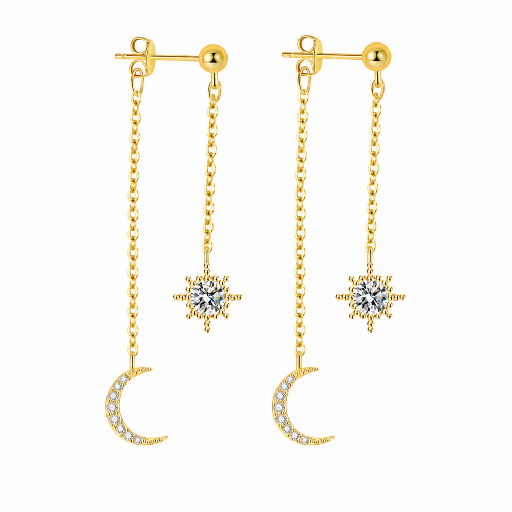 VITAJEW K Gold Plated Moon Star CZ Drop For Women Hypoallergenic Dainty Long Chain Tassel Dangle Earrings Jewelry Gifts