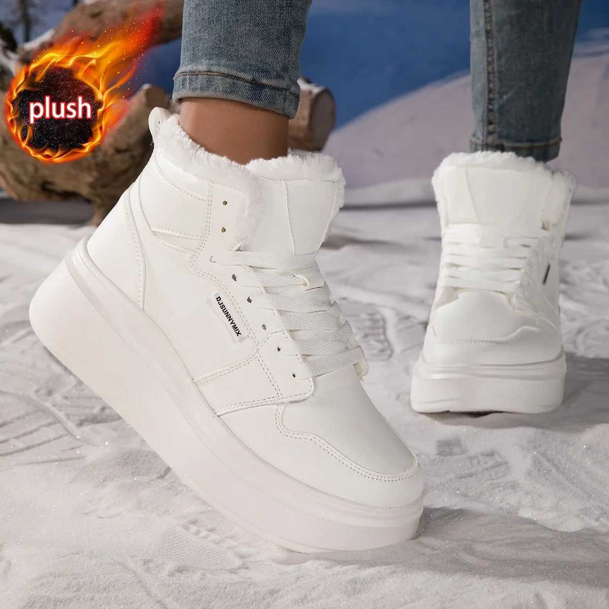 Casual Shoes DJSUNNYMIX Sneakers Women Winter Warm Long Plush Thick Bottom Snow Boots Woman's Non Slip Hiking Shoes H261016
