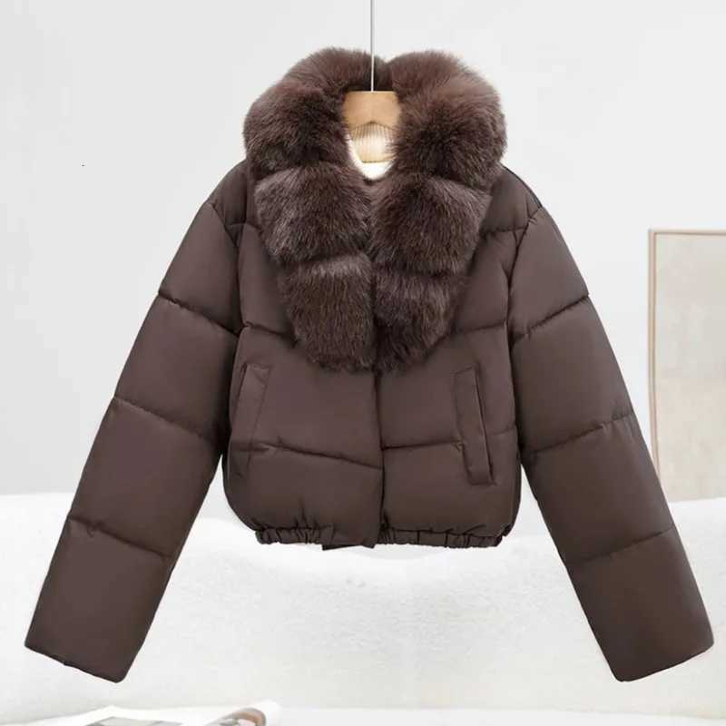 Women's Down Parkas New Women'S Short Down Cotton Jacket Autumn/Winter Loose Large Fur Collar Parkas Outwear Women'S Warm Thicken Cot