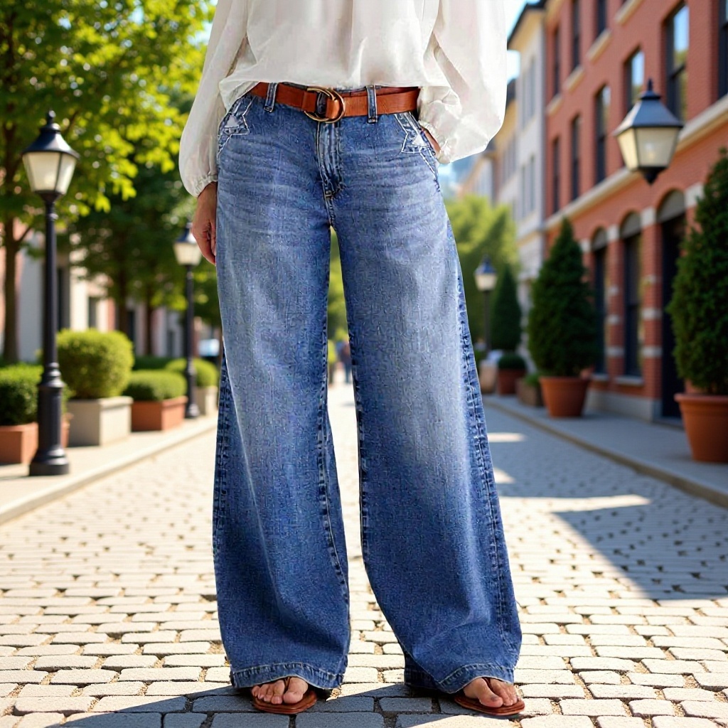 Spring European and American Cross-Border Retro Wide-Leg Jeans for Women, Embroidered, Stretchy, Straight-Cut Casual Long Pants dongdumaoyi