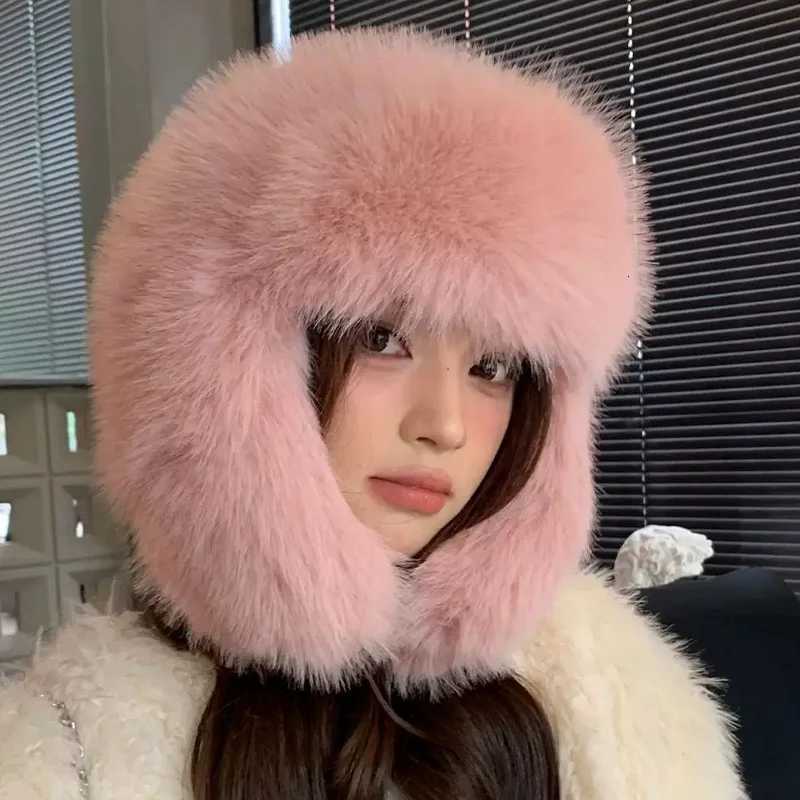 Trapper Hats Winter Warm Thick Plush Faux Fur Hat Ear Protection Cold Ski Cap Flurry Bomber Hat Women Outdoor Cycling Windproof Russian HatsT261017