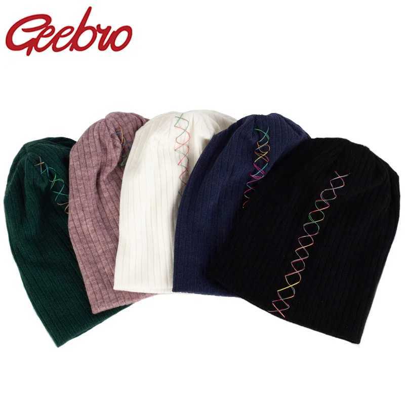 Beanie/Skull Caps Geebro Fashion Ribbon Solid Color Ribbed Beanie Hat Spring Winter Autumn Cotton Skull Caps For Adults Woman Man Warm BeaniesT26101