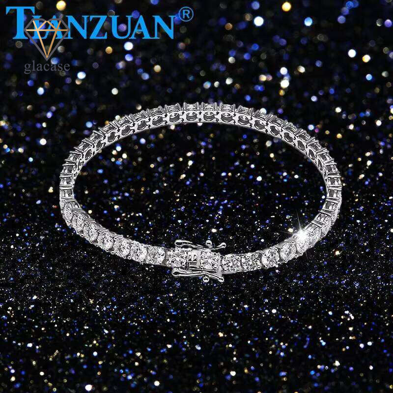 Tennis S Pure Sier 3mm 4mm 5mm 6.5mm D VVS White Full Silicon Stone Single Row Bracelet Jewelry for Women