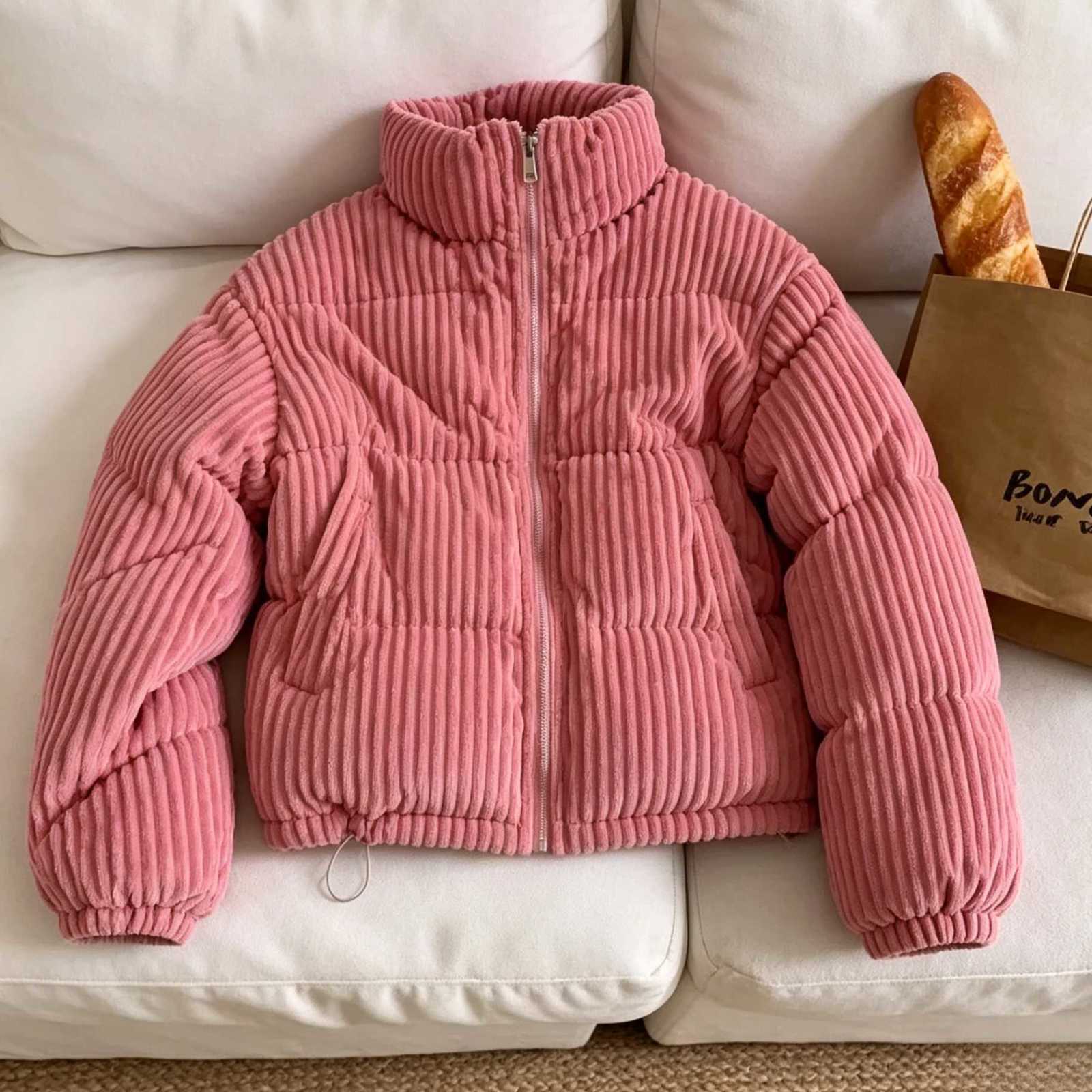 Women's Down Parkas Parkas Women Short Coats Stand Collar Zipper Jackets Full Sleeve Thick Warm Y2k Streetwear Elegant Jacket Coat Autumn Winte
