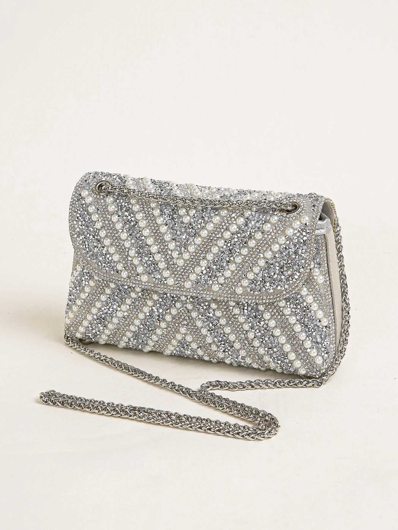 Evening Bags Glitter Bling Shiny Glamorous Elegant Exquisite Big Rhinestone Chain Decor Shoulder Evening Bag Clutch Bag For Party H261016