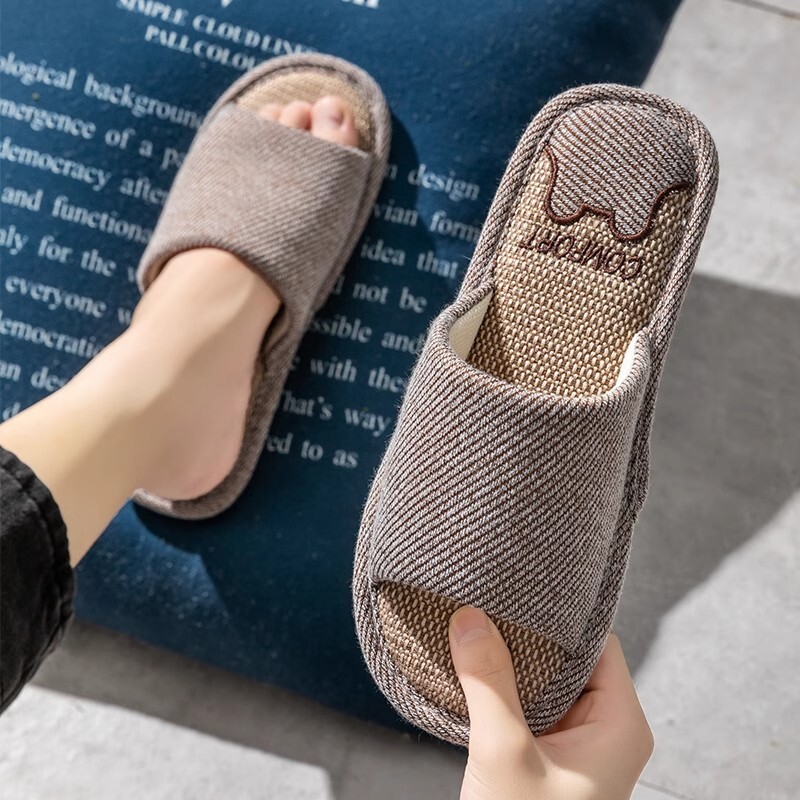 Spring Autumn Silent Sweating Cotton Linen or Women's Breathable Indoor Home Anti slip Soft Bottom Men's Slippers ddmykukumalu