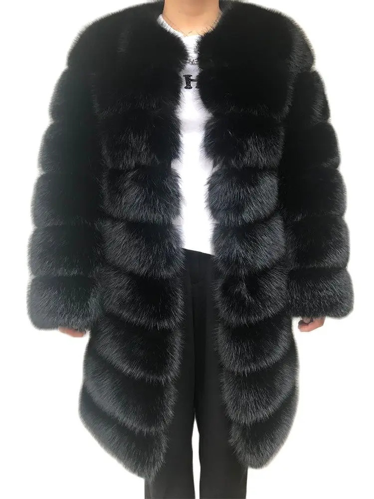 HJQJLJLS Women Black Faux Fox Fur Coat Thick and Warm y Fuzzy Female Jacket Winter Outerwear 261017