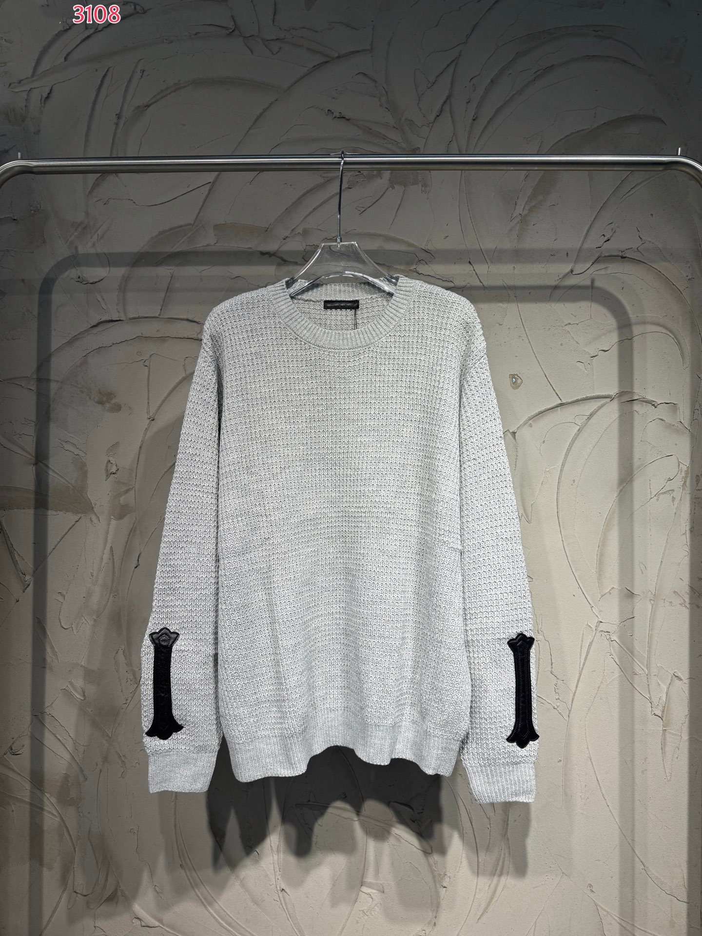 2026 Fall Designer Grey Waffle Knit Cardigan Men Women V Neck Button Sweater Leather Cross Patches Loose Casual Autumn Winter Warm Knitwear Top