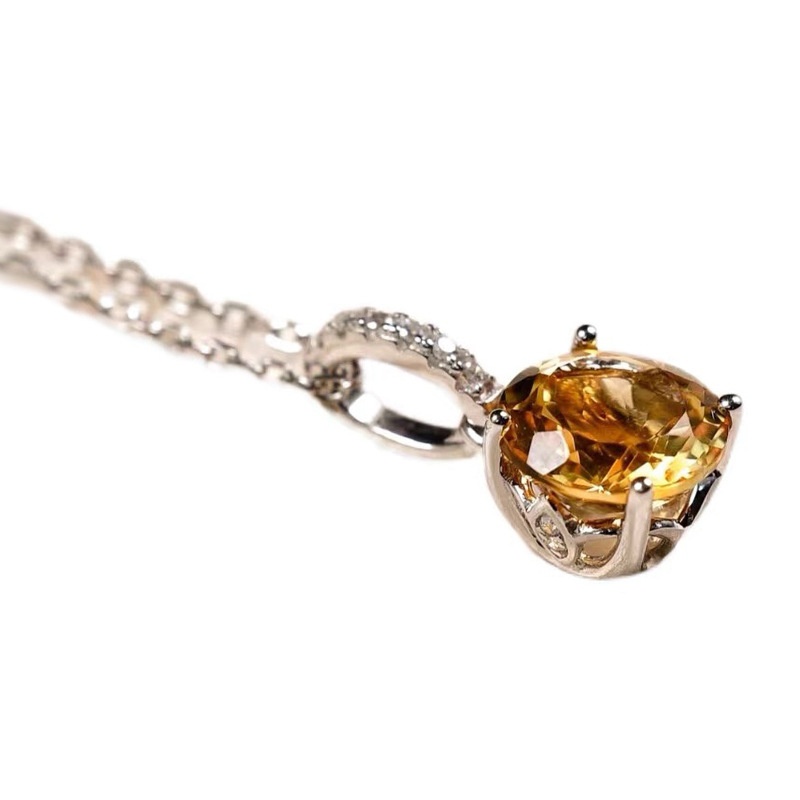 Natural Citrine Necklace S925 Sterling Silver Pendant November Birthstone Yellow Crystal Jewelry