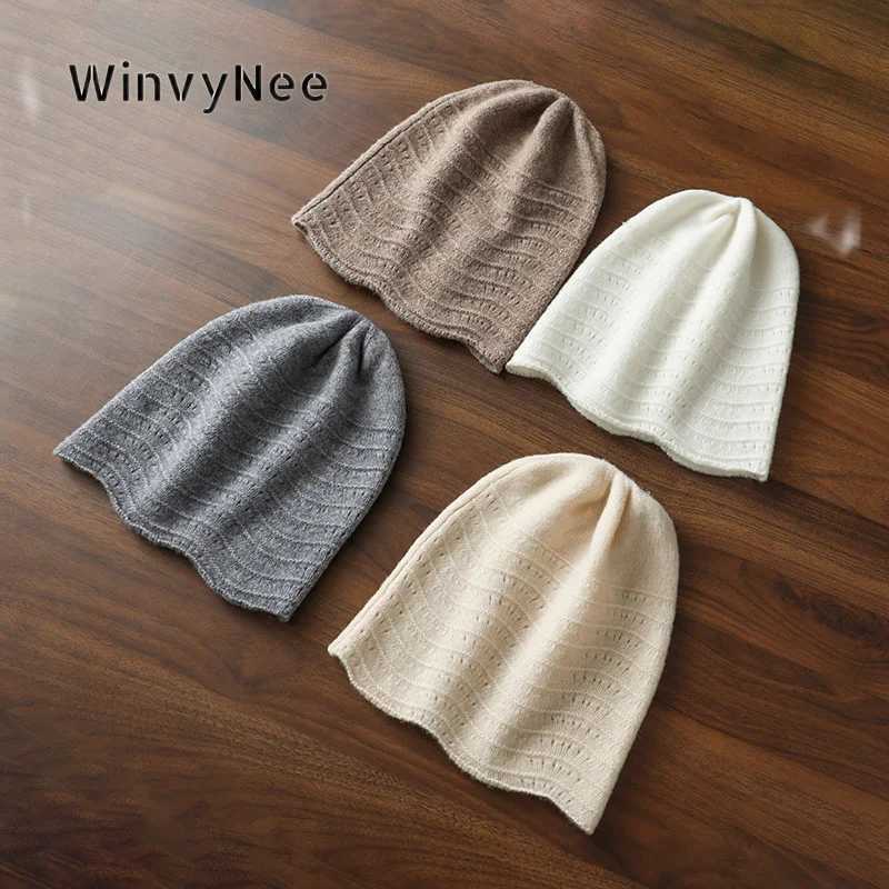 Beanie/Skull Caps WinvyNee Women 100% Wool Wave Edge Hollow Knitted Hat Elastic Head Wrap Soft Beanie Autumn Winter Headwear Decor Cap I1883027 Q261