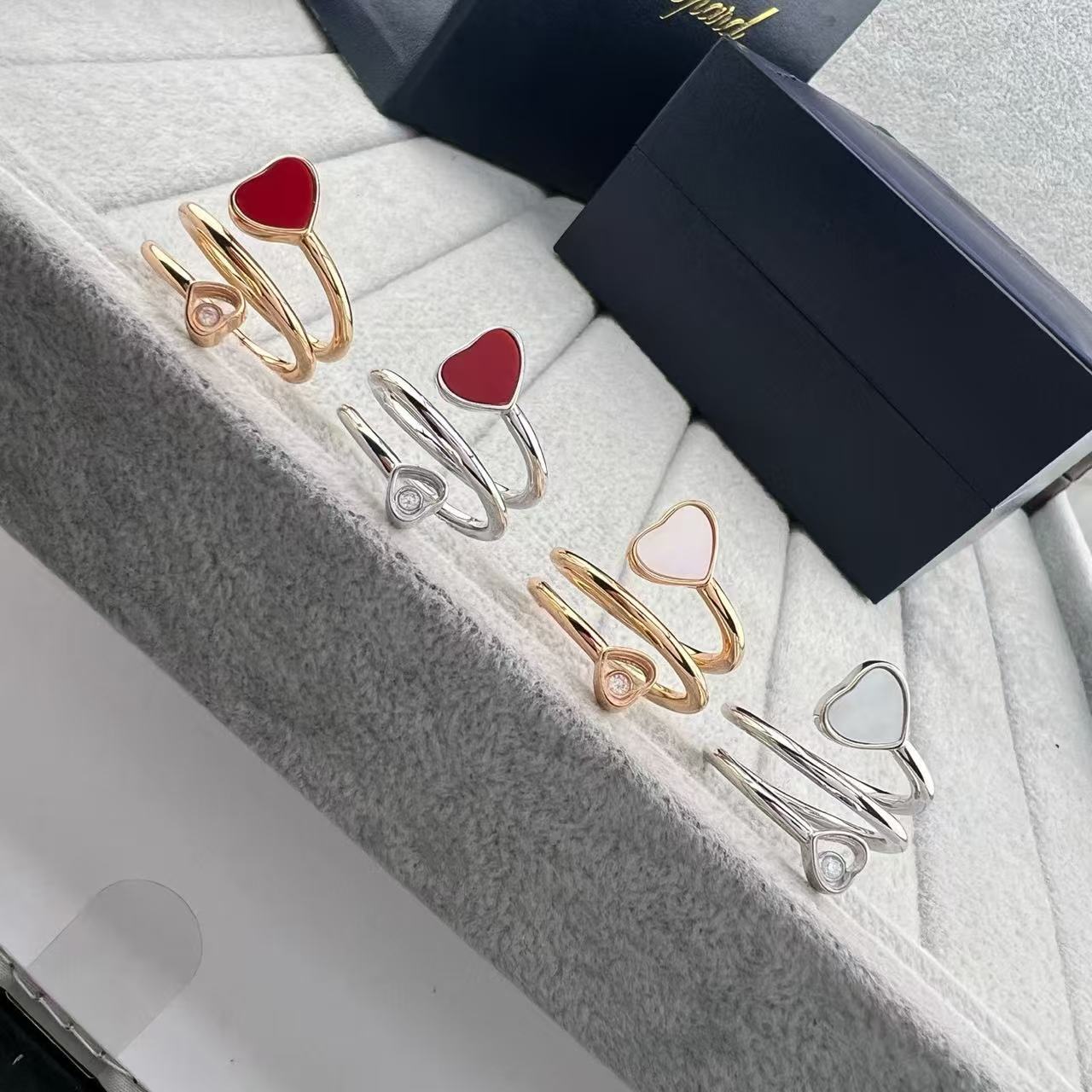 Chopardlies Chopardity Jewelry Ring Designer Chopars Happy Diamond Ring For Women Wedding Ring Single Diamond Heart-Shaped White And Red Agate Sprin