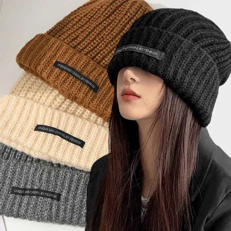 Beanie/Skull Caps Fashion Women Warm Cap Simple Winter Woolen Knitting Bonnet Solid Colors Ins Versatile Skullcap Autumn Beanies for Lady New Hat Q2