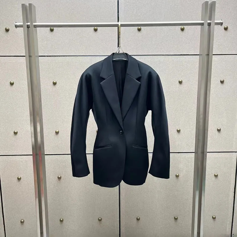 2026 n Women's Black WaistHugging Suit Jacket SingleButton Collar LongSleeved Blazer HighQuality Business 261015