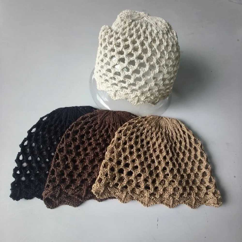 Beanie/Skull Caps Fashion Hollow Weave Knitted Hat Openwork Solid Color Pullover Hat Breathable Mesh Hat Spring Summer Q261017