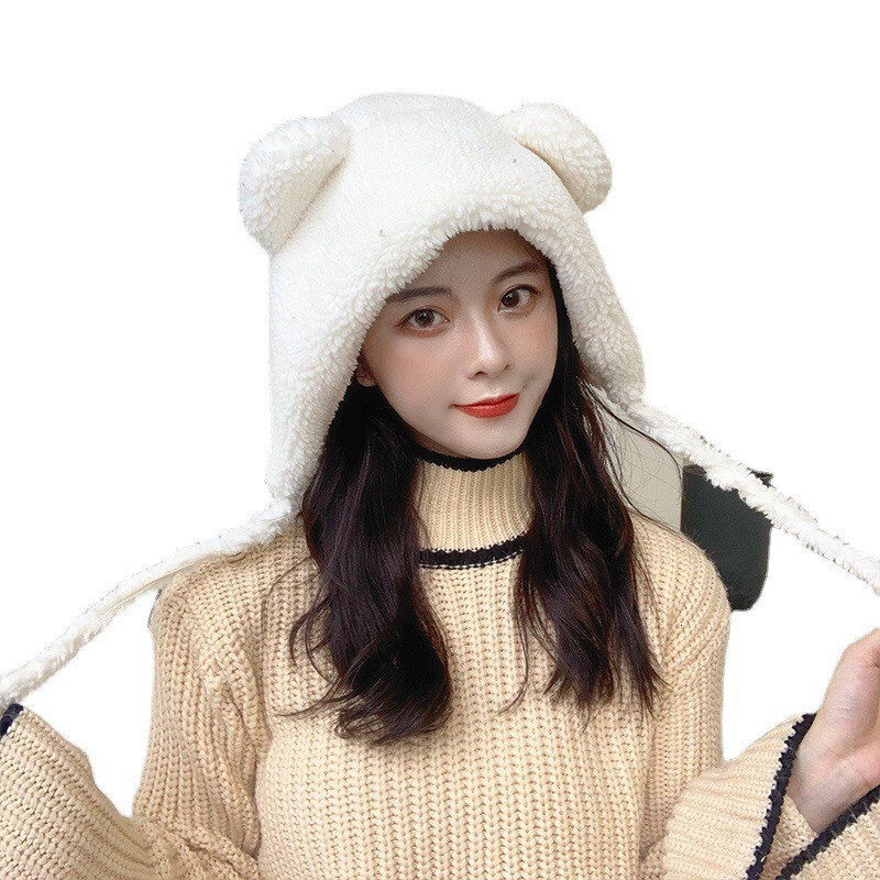 Lei Feng hat, Japanese-style cute bear design, ear-covering cycling, Korean-style, versatile students, plush, trendy, Instagram-style hat for women,