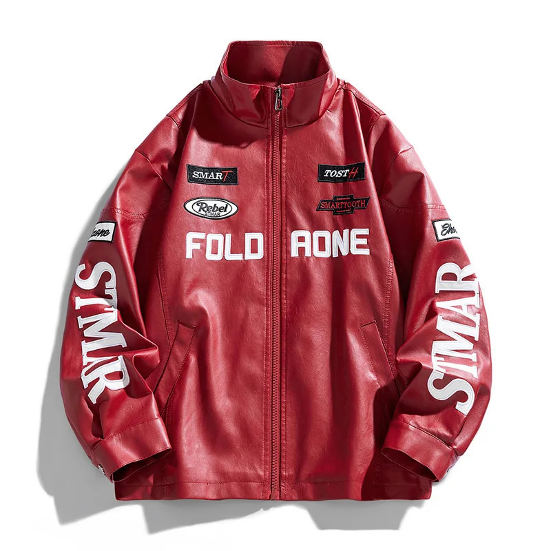 Motorcycle Pu Jacket Racing Suit Leather Jacket Embroidered Thick Leather Pu Baseball Suit Couple Jacket Motorcycle Flight 261013