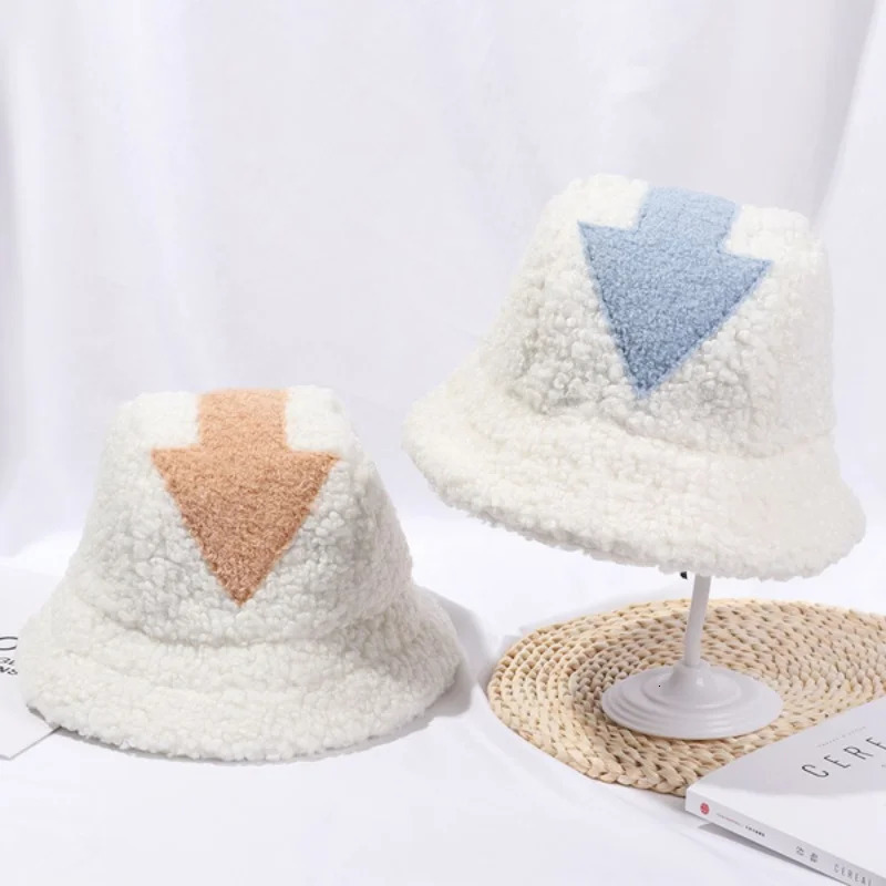 Women Appa Bucket Hat Lamb Wool Hat Winter Warm Fishing Caps Faux Fur Symbol Printed Bucket Hat for Men Flat Top Hats 261008