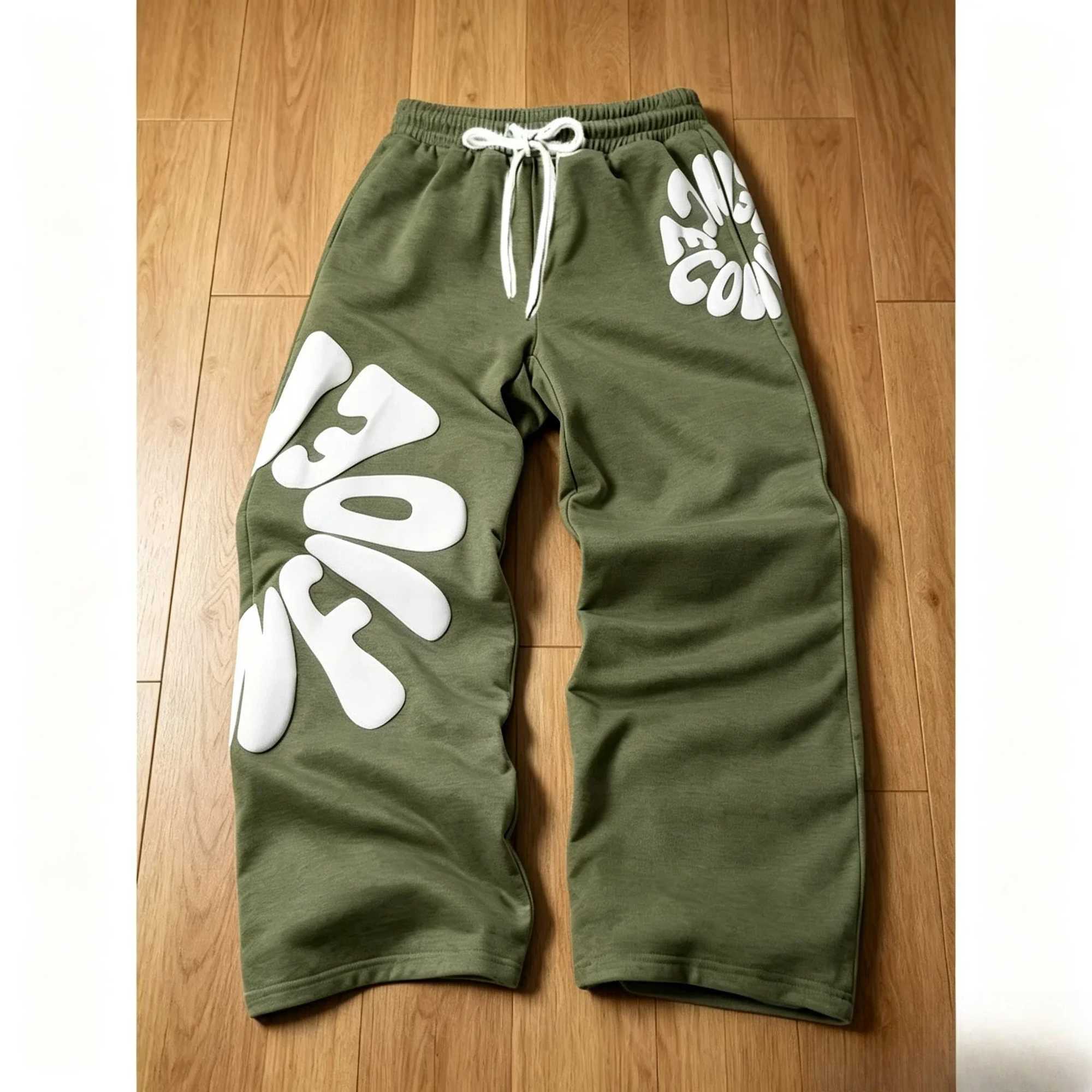 Family Soft Loose Fit Pants Grey White Bubble Letter Print Drawstring Elastic Waist Casual Streetwear Trousers Kids Keep Warm S261016LDZC