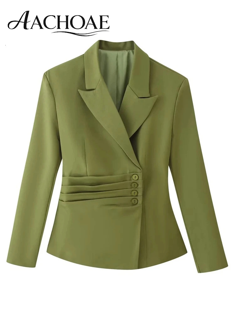 AACHOAE Womens Belted Waist Blazer Jacket Double Button Slim Suit Coat Long Sleeve Elegant Office Chic Minimalist 261017