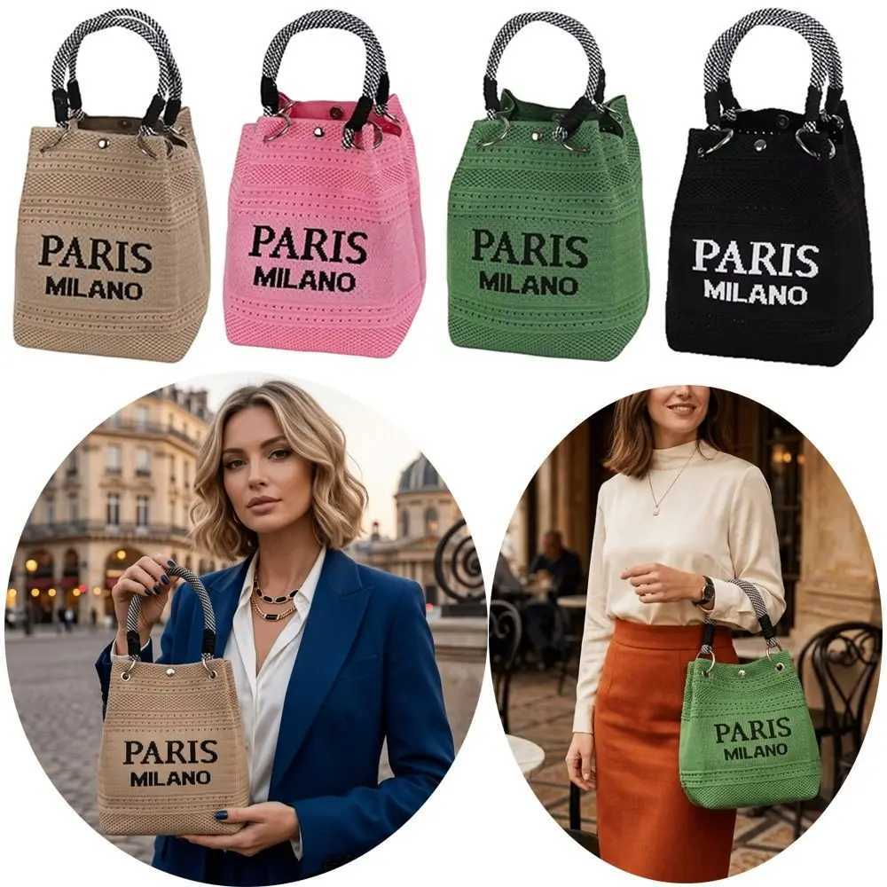 Evening Bags Portable Solid Color Mini Tote Bag Woven Large Capacity Knitted Bucket Bag Ring Handle Compact Wrist Bag Vacation Leisure H261016