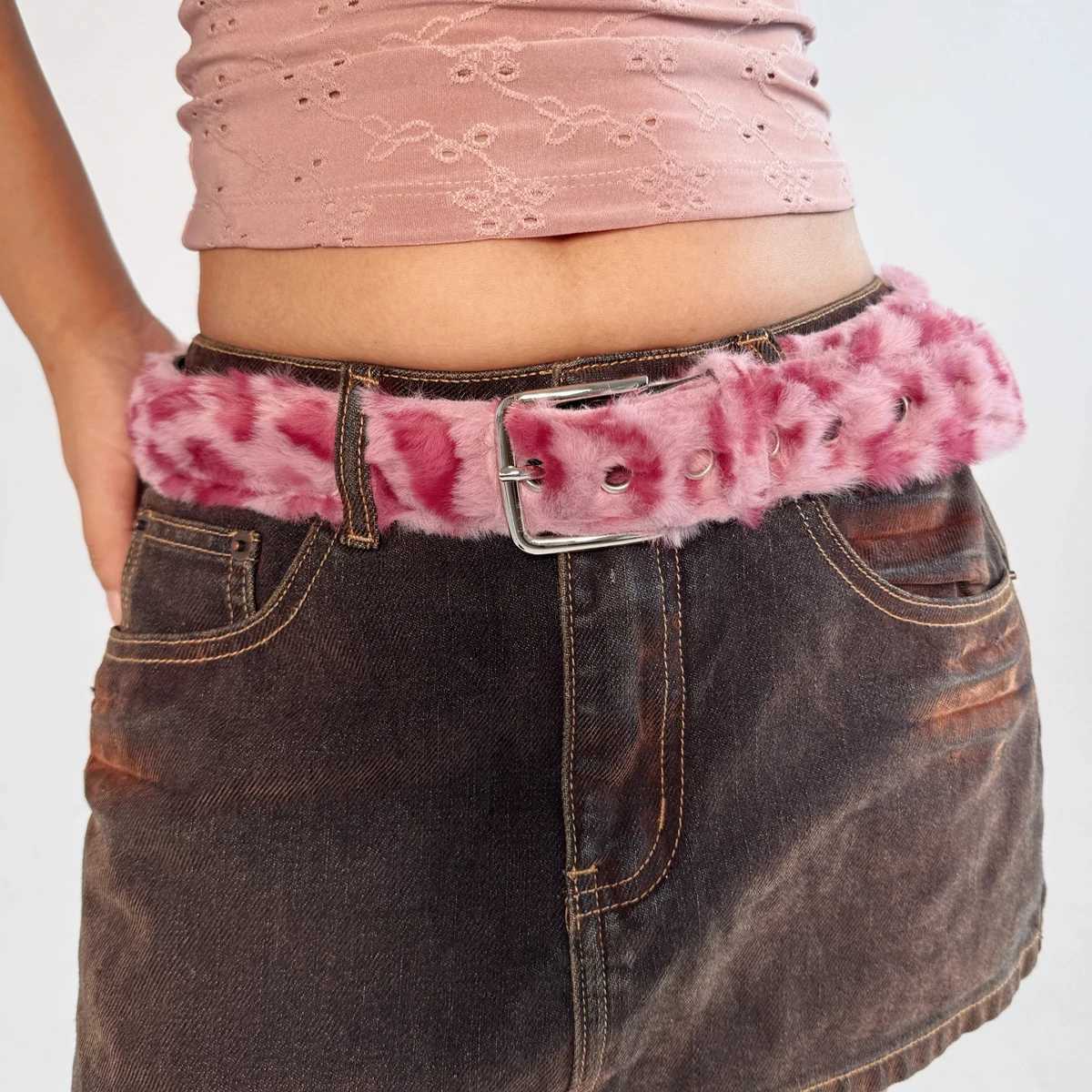 Gothic Y2K Women Belts Fashion Artificial Vivid Animal Fur Waistband Ladies Hip hop Punk Accessories Pink Jeans Waistband winter S261017A9DT
