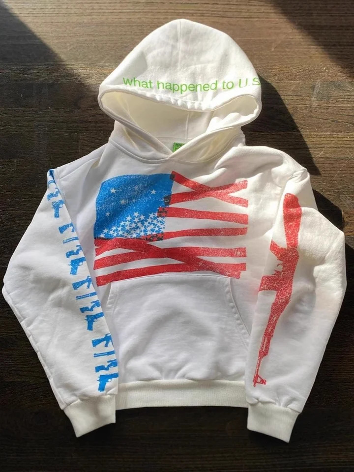 Unisex Y2K Retro Distorted Flag Graphic Hoodie Oversized Streetwear Casual Gun Pattern Sleeve Print Letter Hooded Sweatshirt 261016