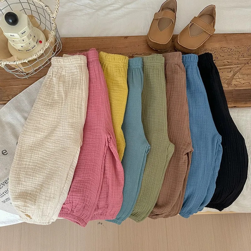 Solid Color Simple Children's Pants Summer Clothing Thin Loose Kids Anti-mosquito Pants Baby Girls Bloomers Casual Trousers261016