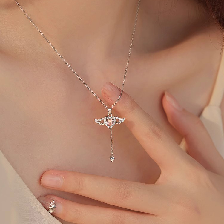 Cupid Necklace For Women, Light Luxury High-End Fairy Style Angel Heart Zircon Temperament Versatile Clavicle Chain
