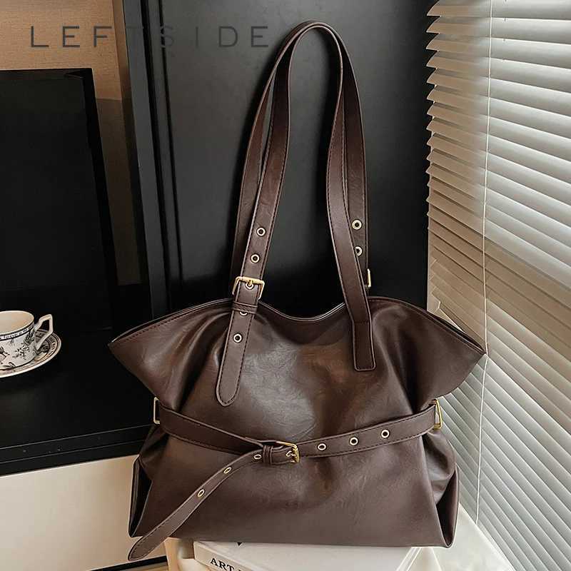Cross Body LEFTSIDE 2025 Winter Large Capacity PU Leather Handbags and Purses Women's Tote Hobo Bag Trend Solid Color Shoulder Bags H261016
