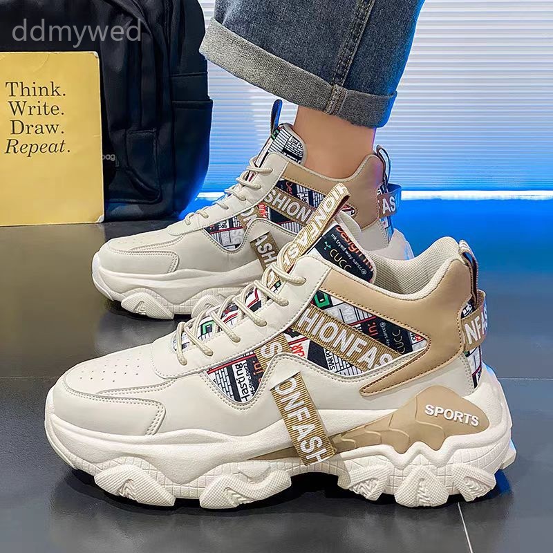 Men's Chunky Sole Sneakers High Top Fashion Winter Casual Running Shoes Thick Sole Breathable