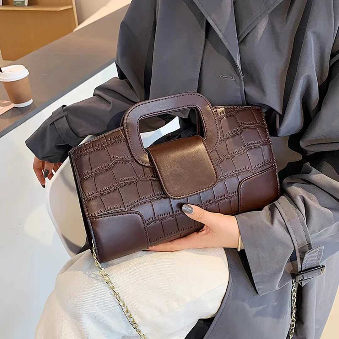 Evening Bags 2025 New Crocodile Grain PU Leather Handbag for Women Vintage Large Capacity Evening Bag Simple Elegant Party Clutch Bag Shoulde H26101