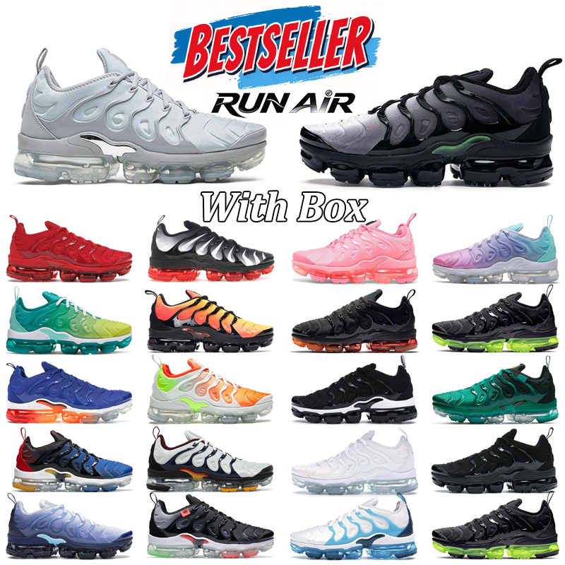 With box designer sneakers men women transparent full palm cushion shock absorbing multi gradient color thick sole height increasing sports vaporss
