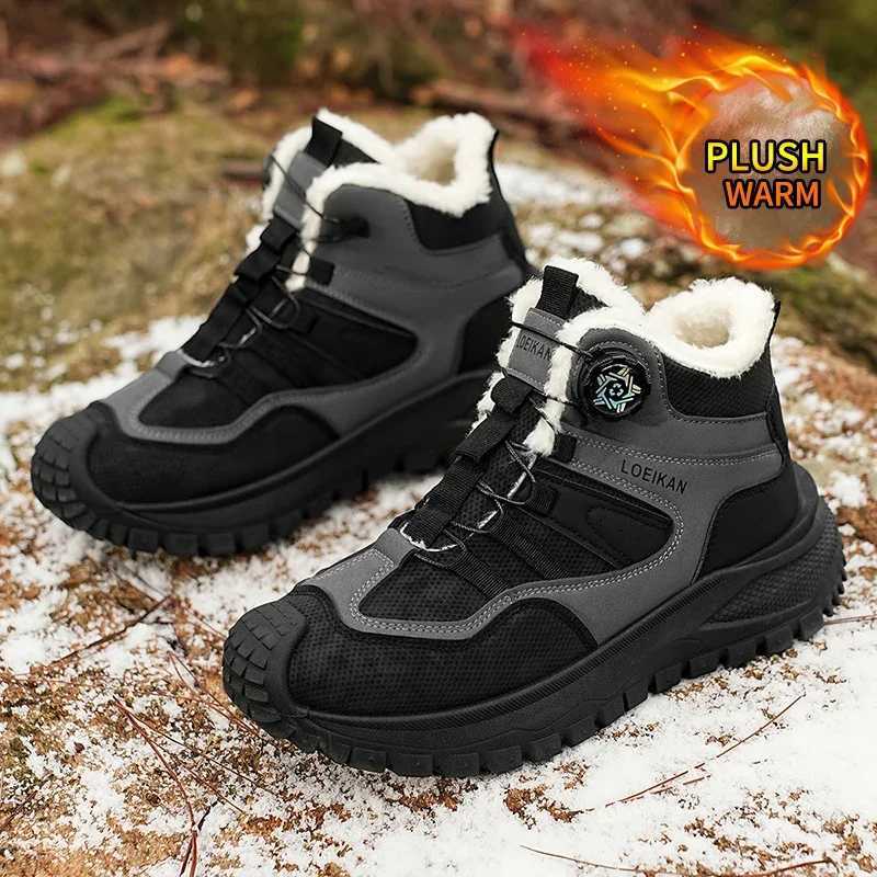 Casual Shoes Men Winter Warm High Top Boots Fleece Lined Snow Sneakers Rotary Shock-resistant Thick Sole Shoes H261016