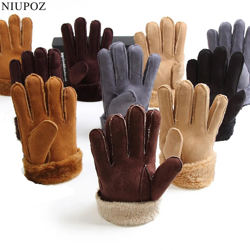 Winter Thick Faux Wool Sheepskin Gloves Mittens Fashion Unisex Wind Suede Leather Fur Women Men Warmer Cycling Gloves G127 261017