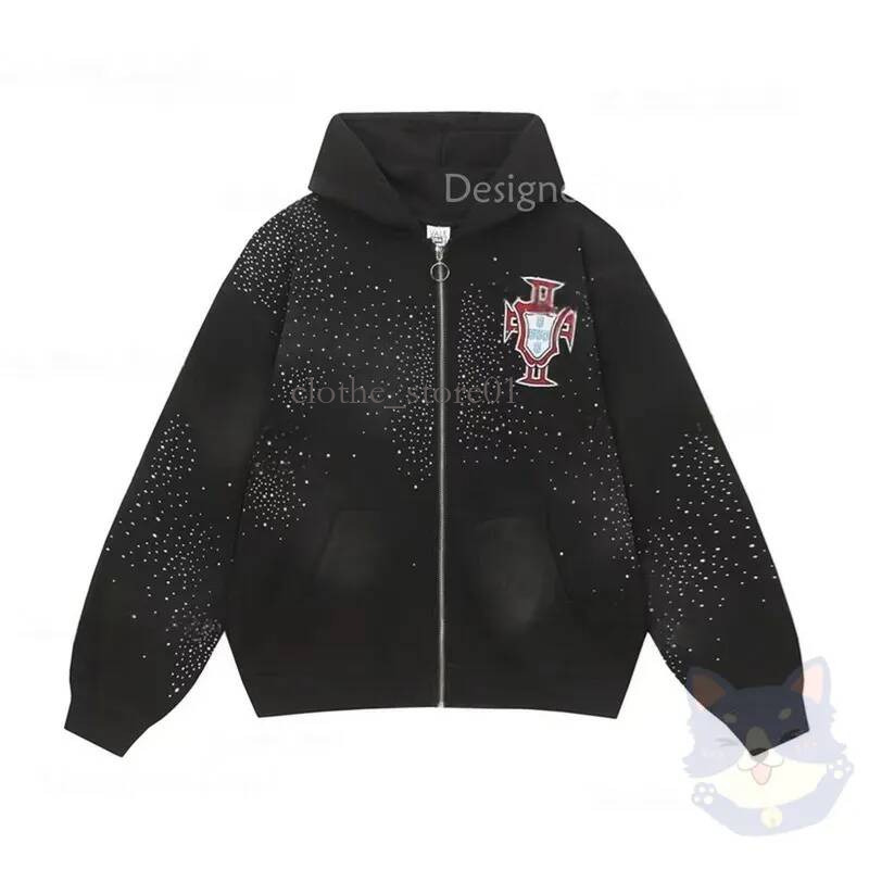Valleysdreams Hoodie Embroidered Jacket Men Jeans Fashion Trend Full Drill Ripped Pants Designer University Hip Hop Letter Printed Short Pants Rhine